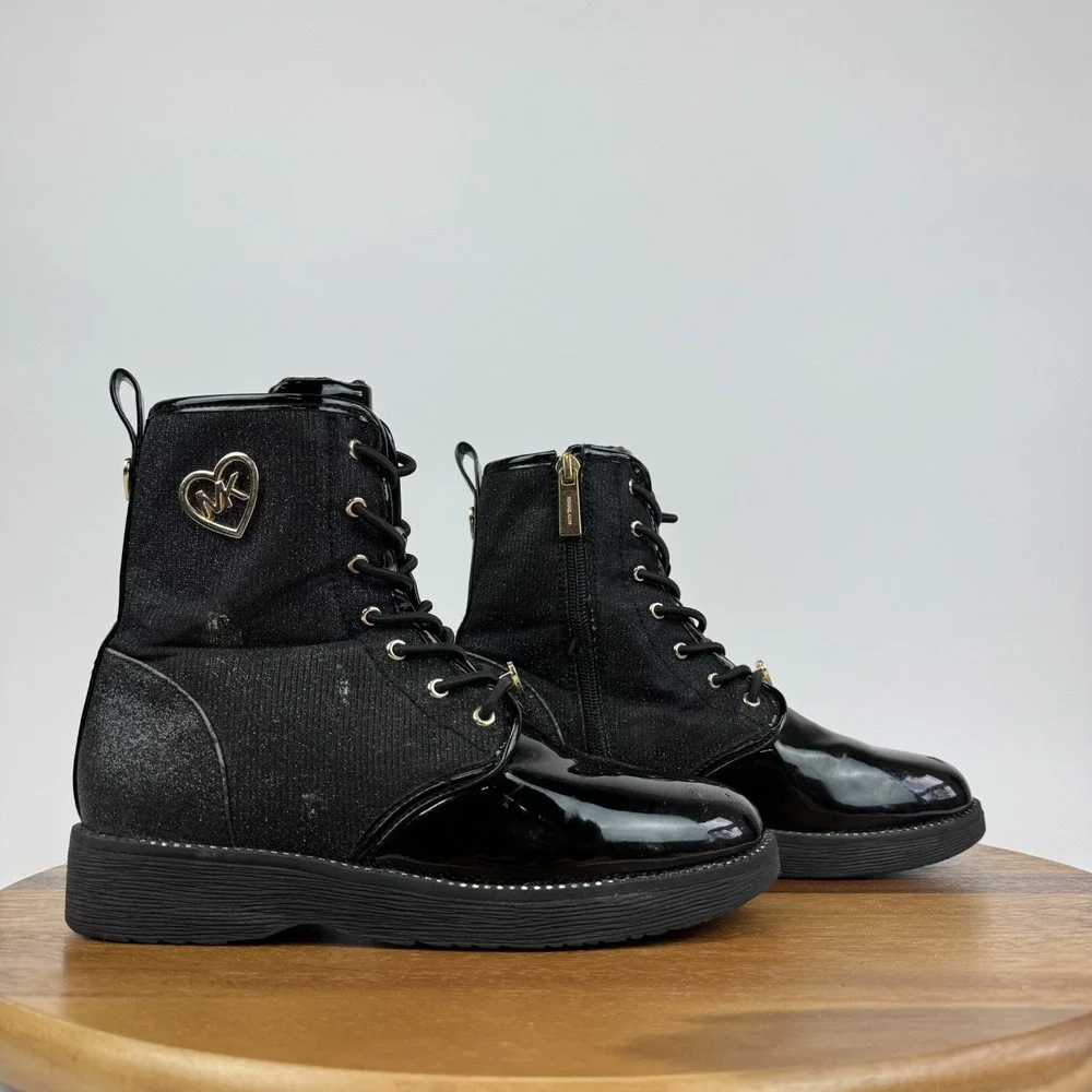 Big Kids Michael Kors‎ Haskellheart Faux Patent Leather Black Boots Size 3 Y GUC